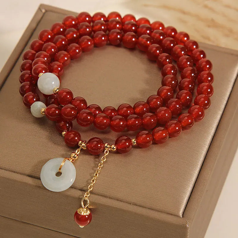 Women's red agate multi-layer bracelet with crystal beads in retro ethnic style