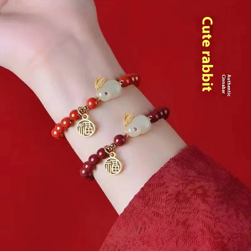 Purple gold sand cinnabar jade hare bracelet retro style unisex jewellery