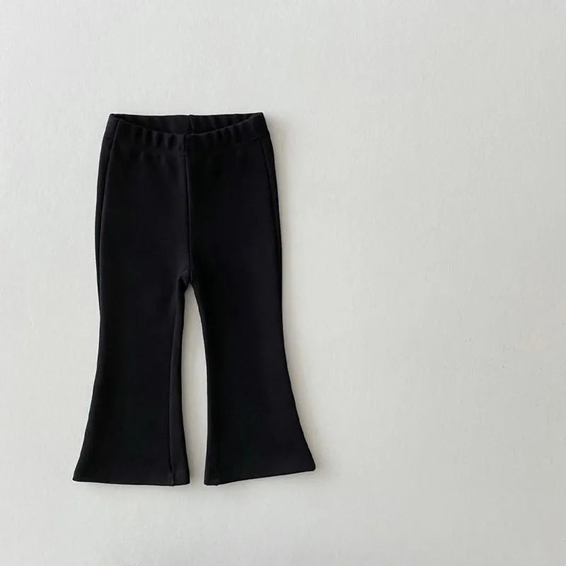 Girls fleece-lined bell-bottom pants in plaid pattern, polyester fabric, mid-waist, suitable for 80-150cm height