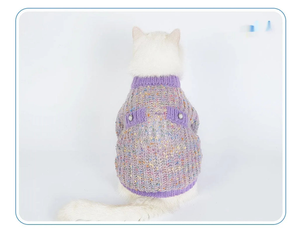 Purple dog sweater cardigan for large breed pets in soft polyester fabric