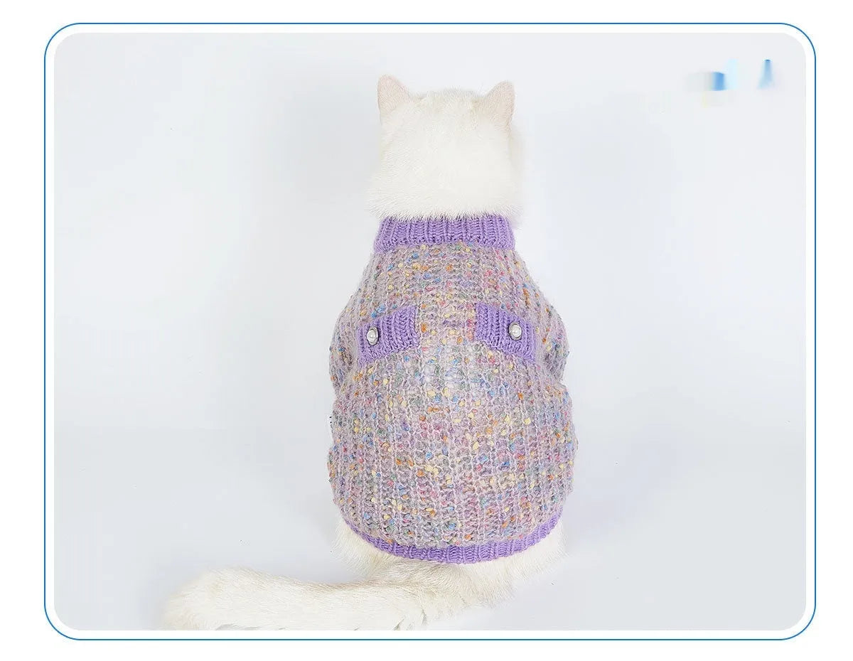Purple dog sweater cardigan for large breed pets in soft polyester fabric