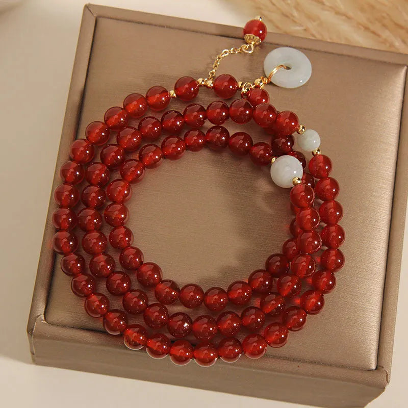 Women's red agate multi-layer bracelet with crystal beads in retro ethnic style