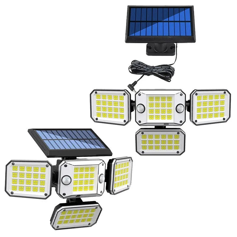 White solar-powered outdoor garden lamp with motion sensor on a black stake.