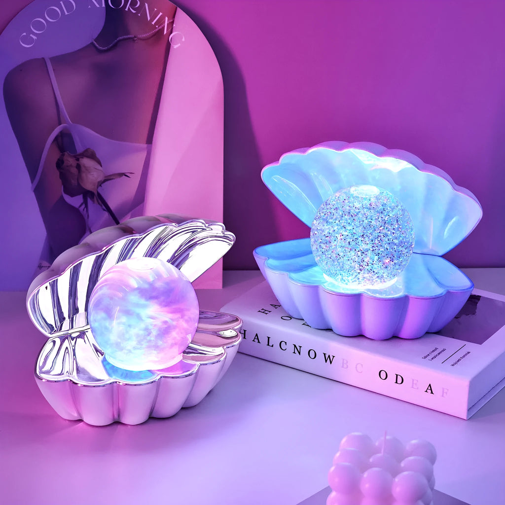 Shell-shaped decorative night lamp for ambient lighting with battery operation