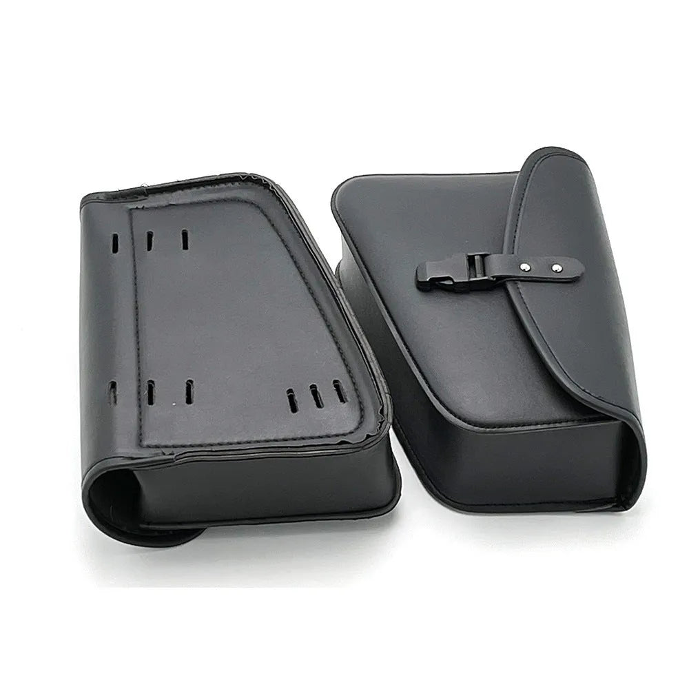 Black PU leather motorcycle swingarm saddlebag mounted on Harley Davidson Sportster