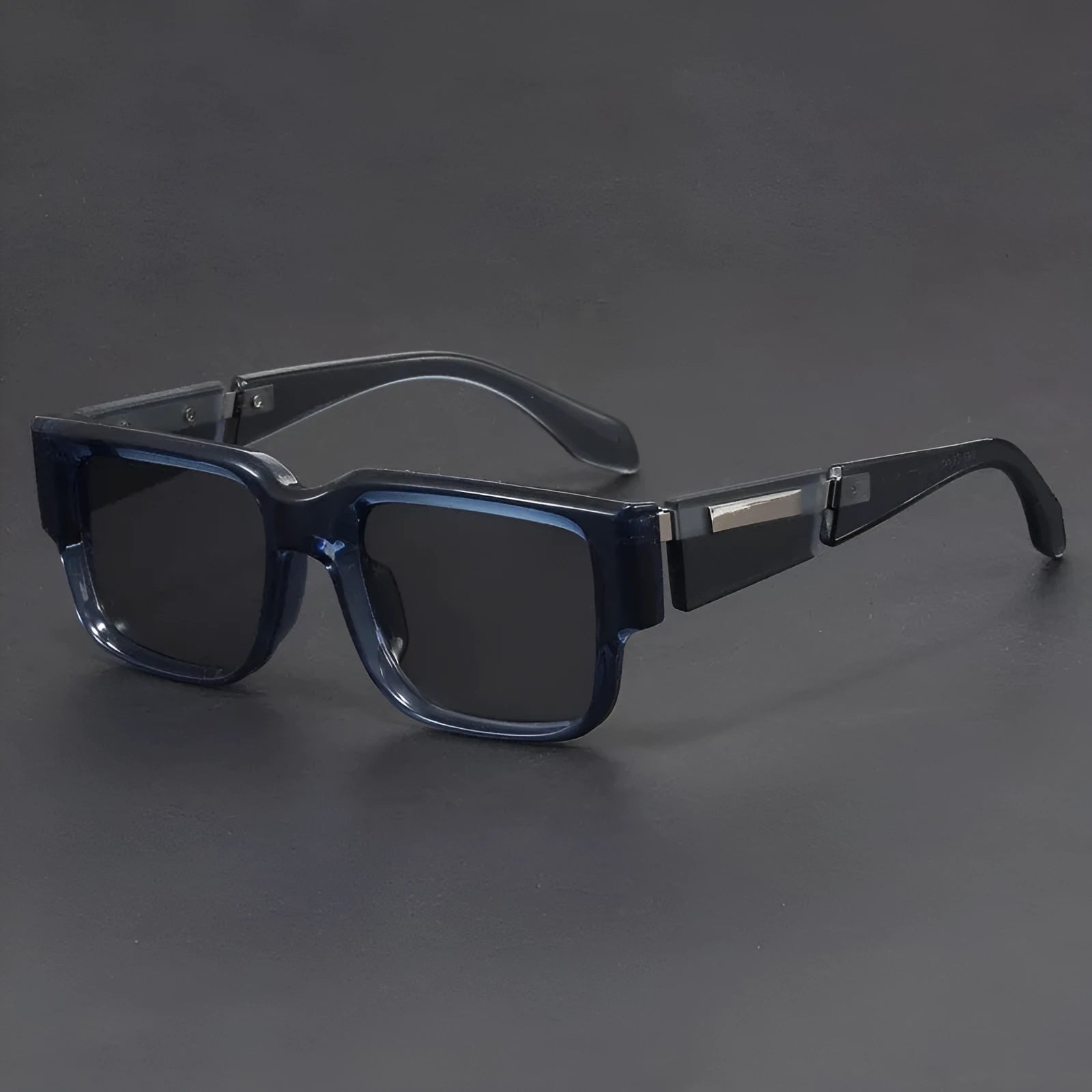 Gray blue square thick frame sunglasses with retro design and UV protection