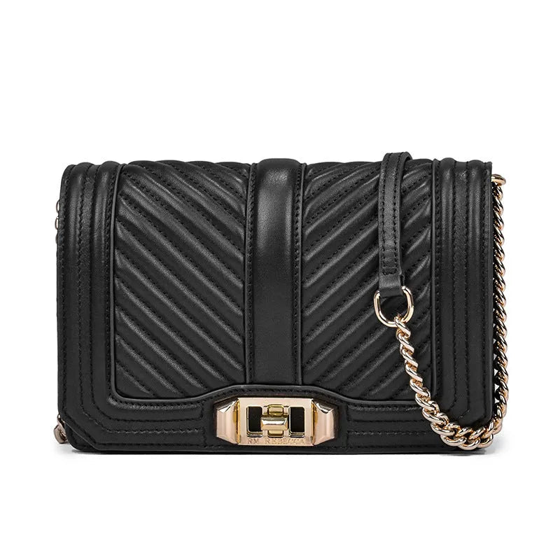 Women's shoulder chain bag in first layer cowhide with plaid pattern and chain strap, square shape