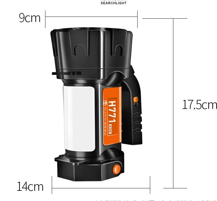 H771 portable handheld searchlight with shoulder strap, shown in an outdoor setting.