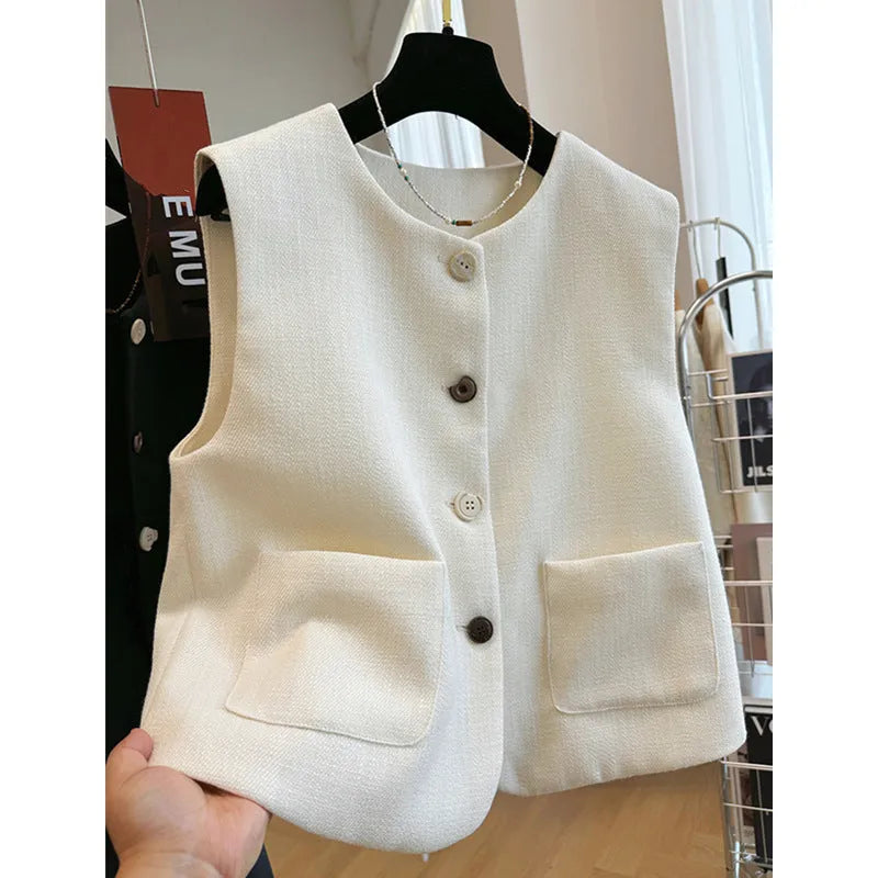 French style women's sleeveless bandage vest dress in polyester fabric with round neck design