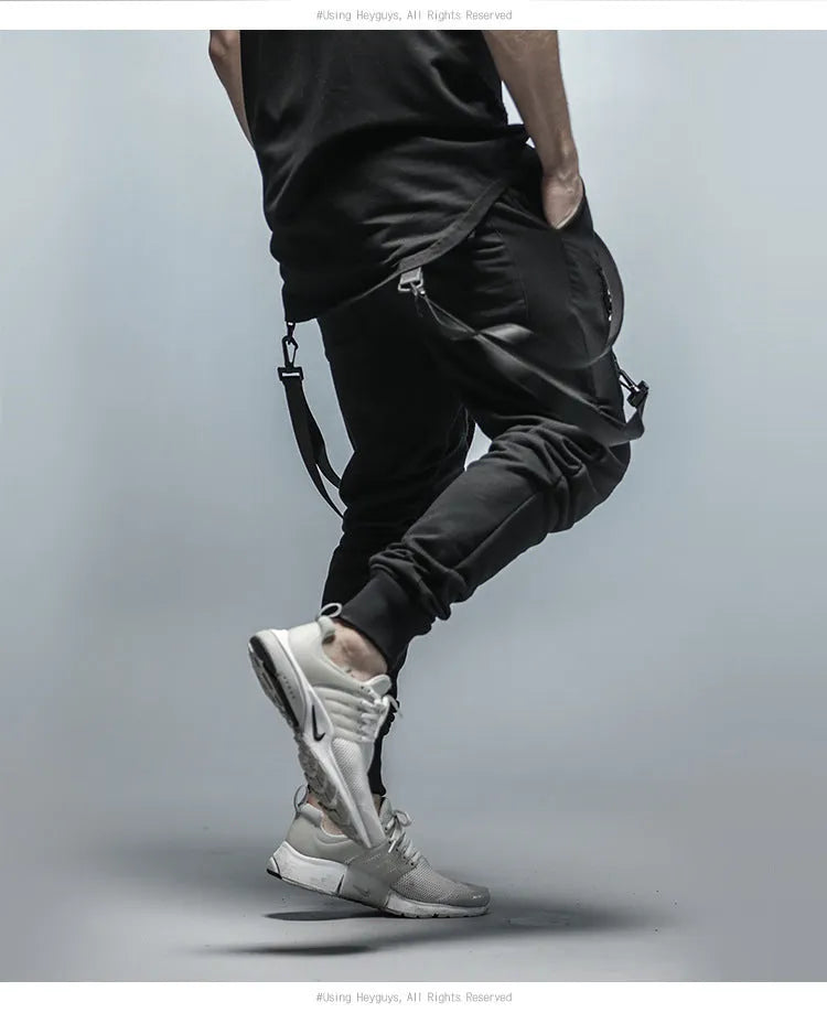 Black fashion fitness men's tapered pencil pants with belt size M to XXL