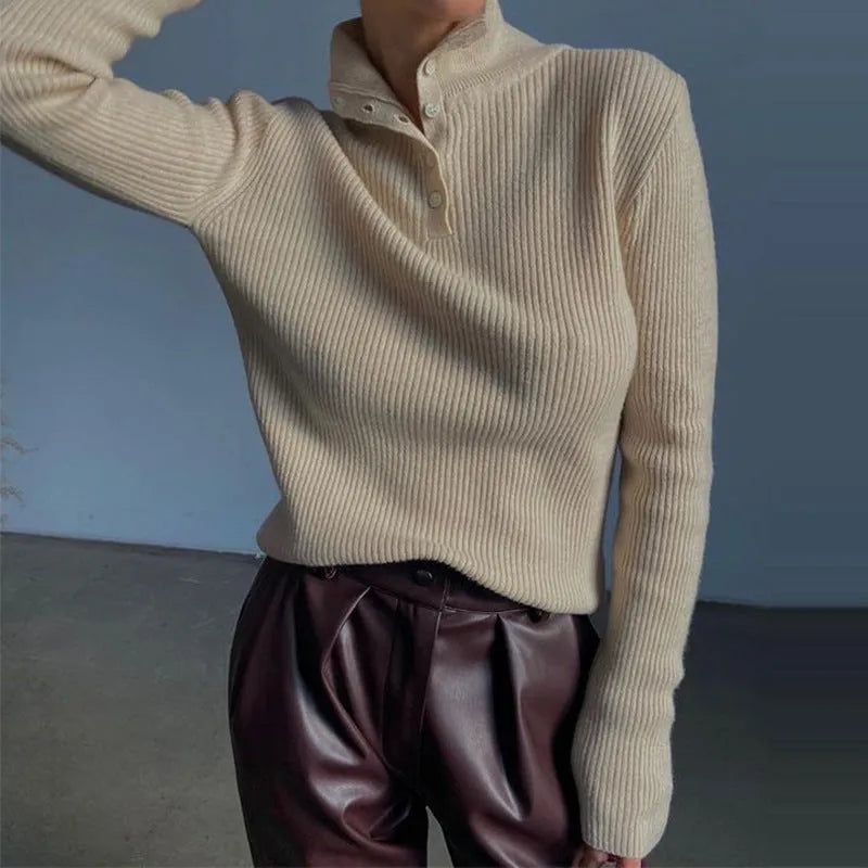 Retro breasted half turtleneck pullover sweater in slim fit with cotton lining