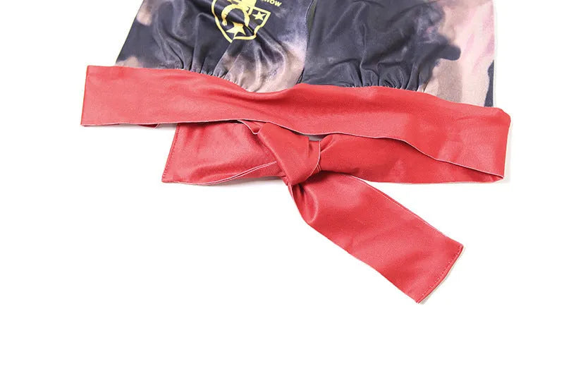 Red women's high waist hip lift bikini set with 3D printed pattern on polyester fabric.