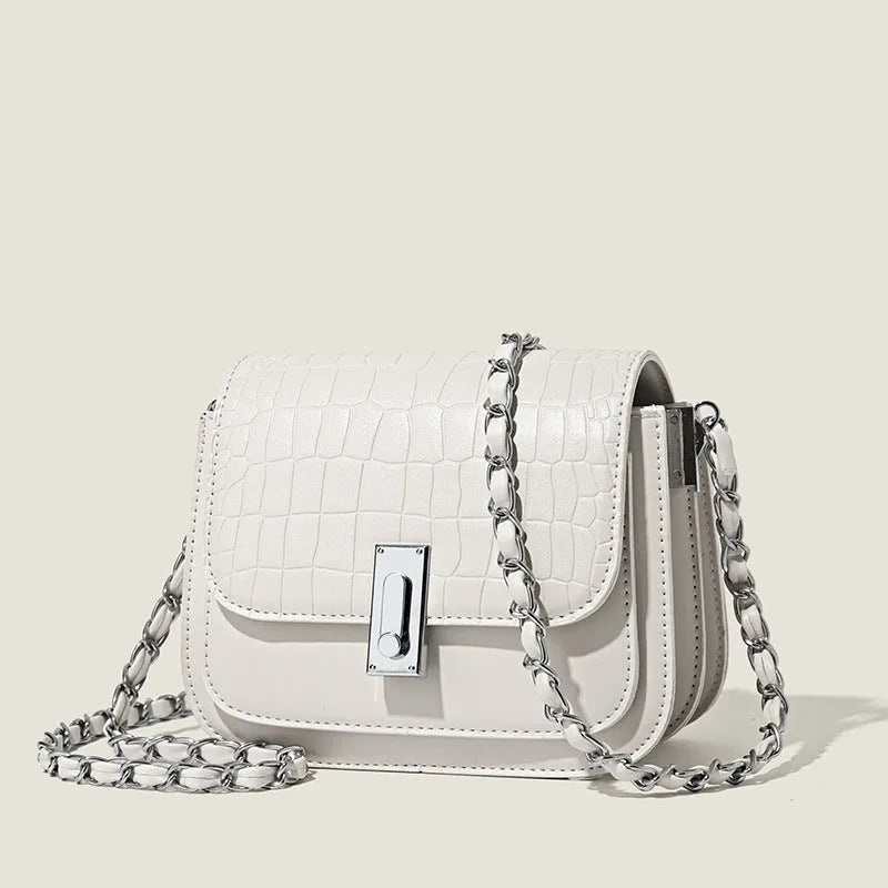 Black soft PU leather women's chain crossbody bag with square shape and chain strap