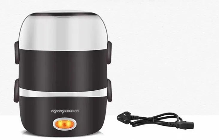 White rice cooker with 2L capacity and steaming basket options