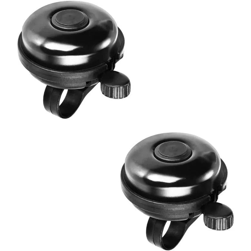 Black ABS bicycle bell with 58mm diameter and a metal mounting fixture.