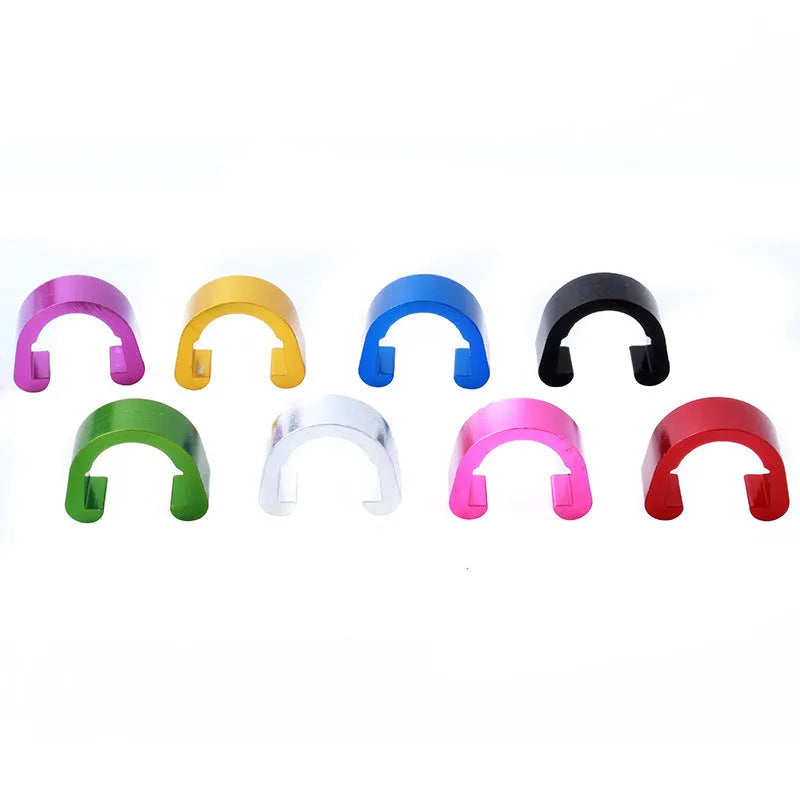 Pack of ten small aluminium alloy C buckles in various colours on a white background.