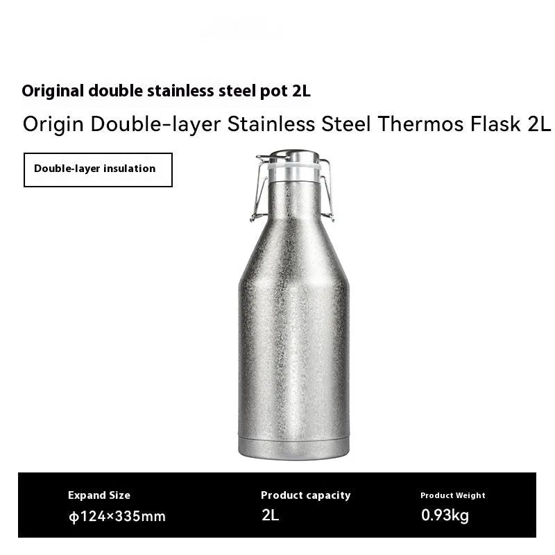 Stainless steel outdoor thermal pot with carrying handle, available in single or double layer insulation options