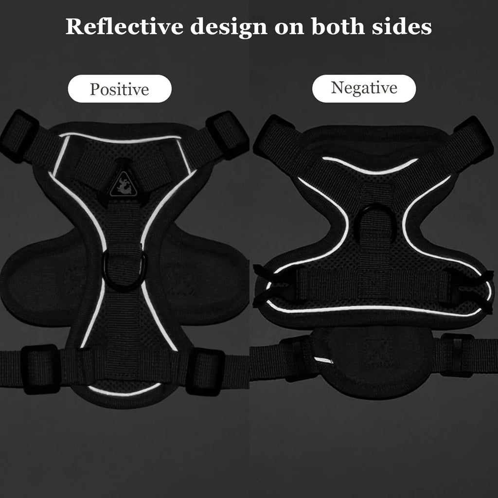 Adjustable mesh cat harness with reflective strips in blue, coffee and grey colours