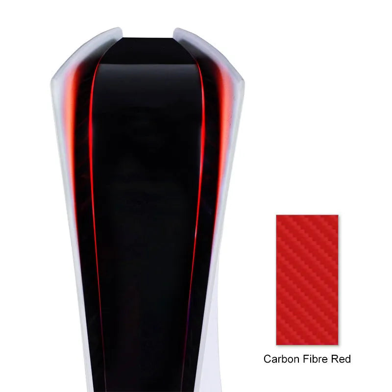 PS5 LED light bar sticker with carbon fibre pattern in choice of pink, red, gold, or blue colours