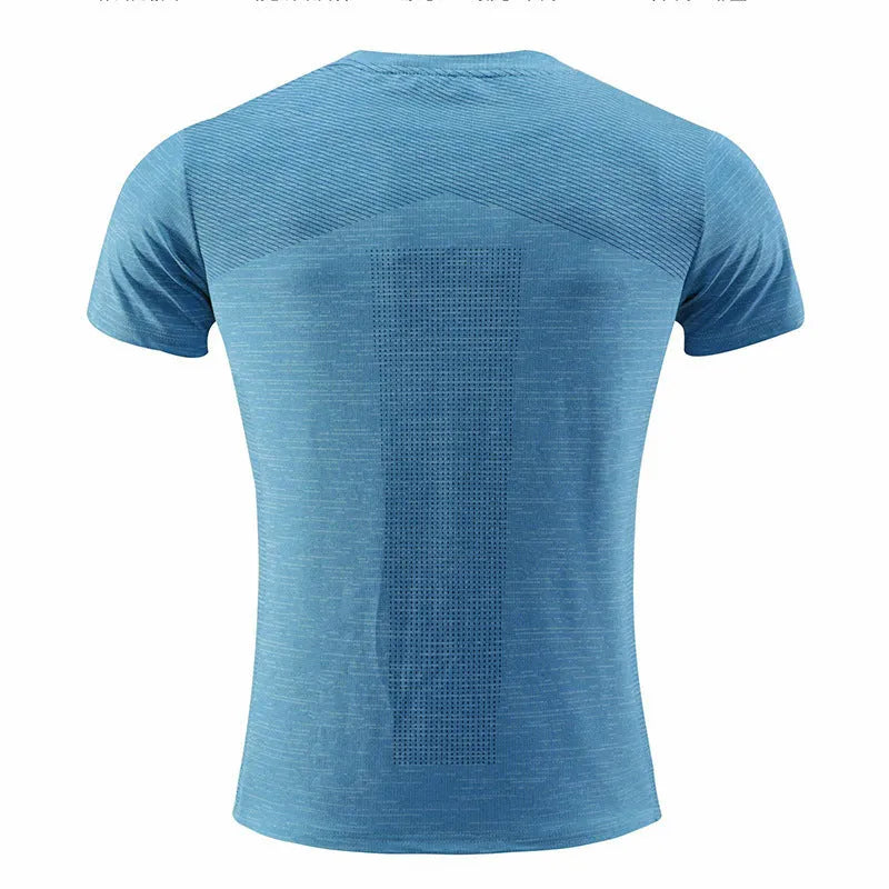 Red polyester spandex running t-shirt with short sleeves for sports