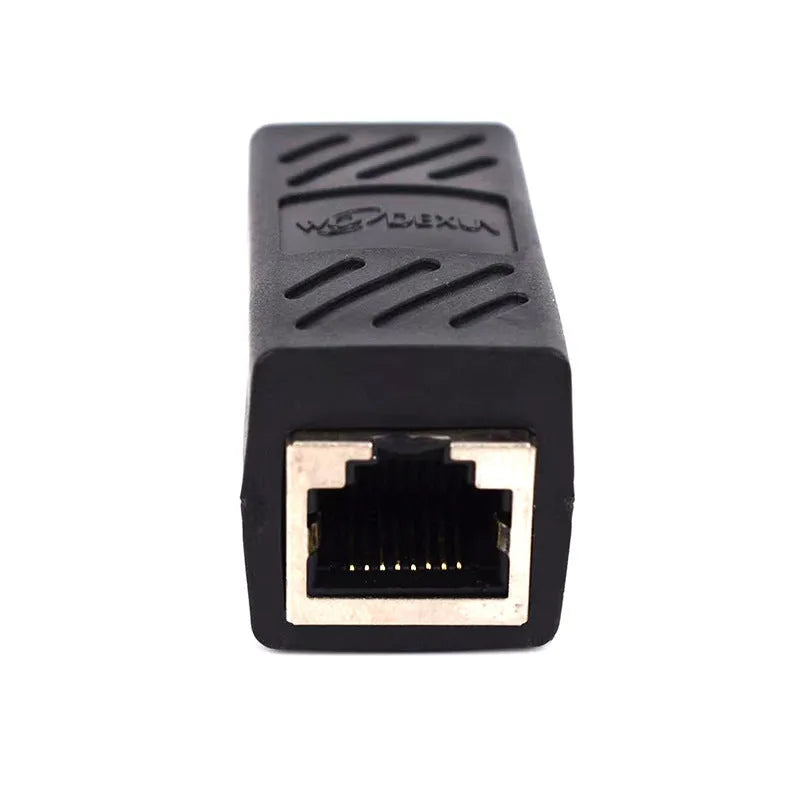 Black RJ45 network cable butt joint extender adapter with rotating joint design