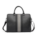 Men's stitching woven business casual briefcase in black PU leather with shoulder strap, solid colour design