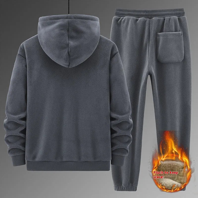 Grey hooded cashmere-style sweater and matching trousers casual sports suit set