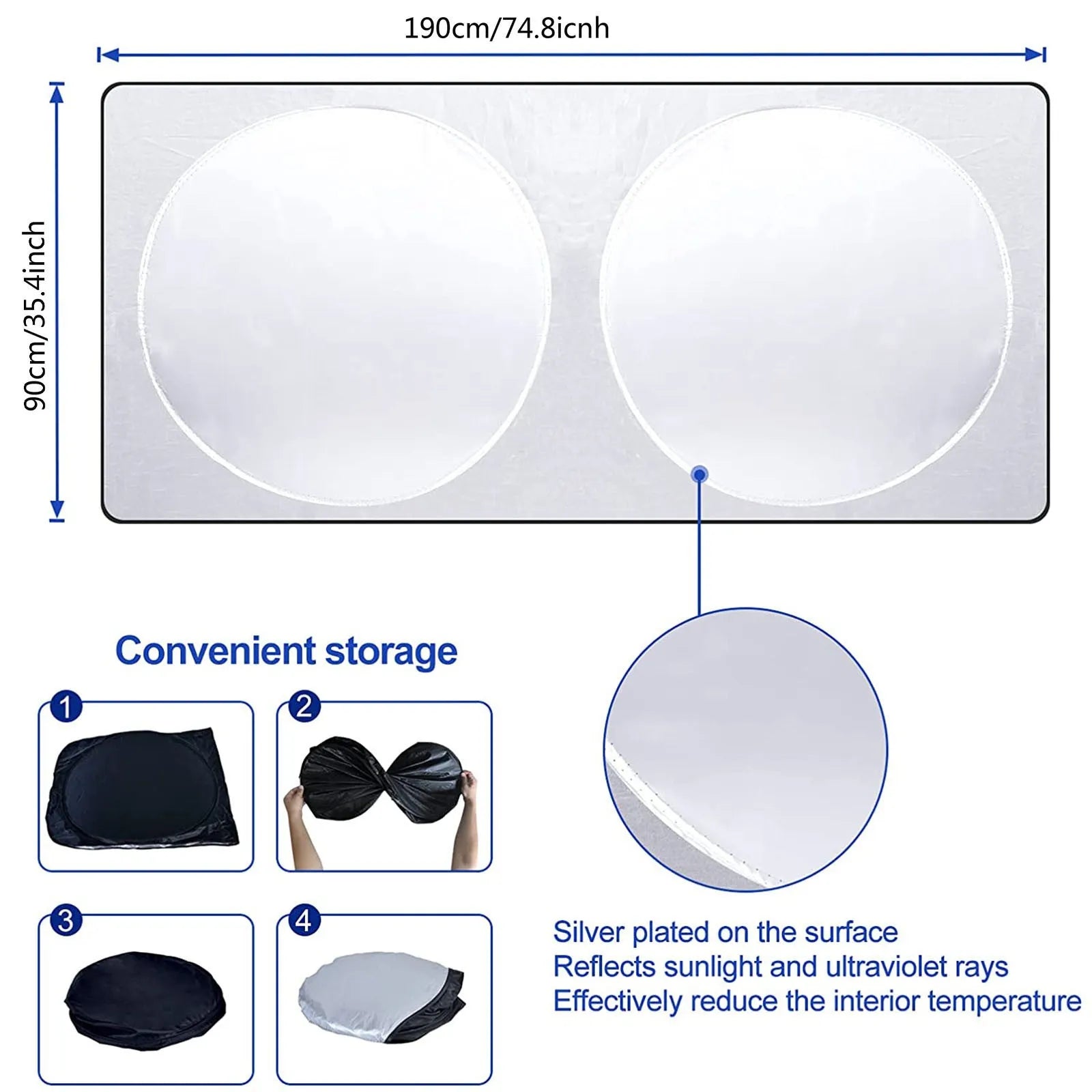 Car sun block made of silver tape for windscreen heat insulation and shade