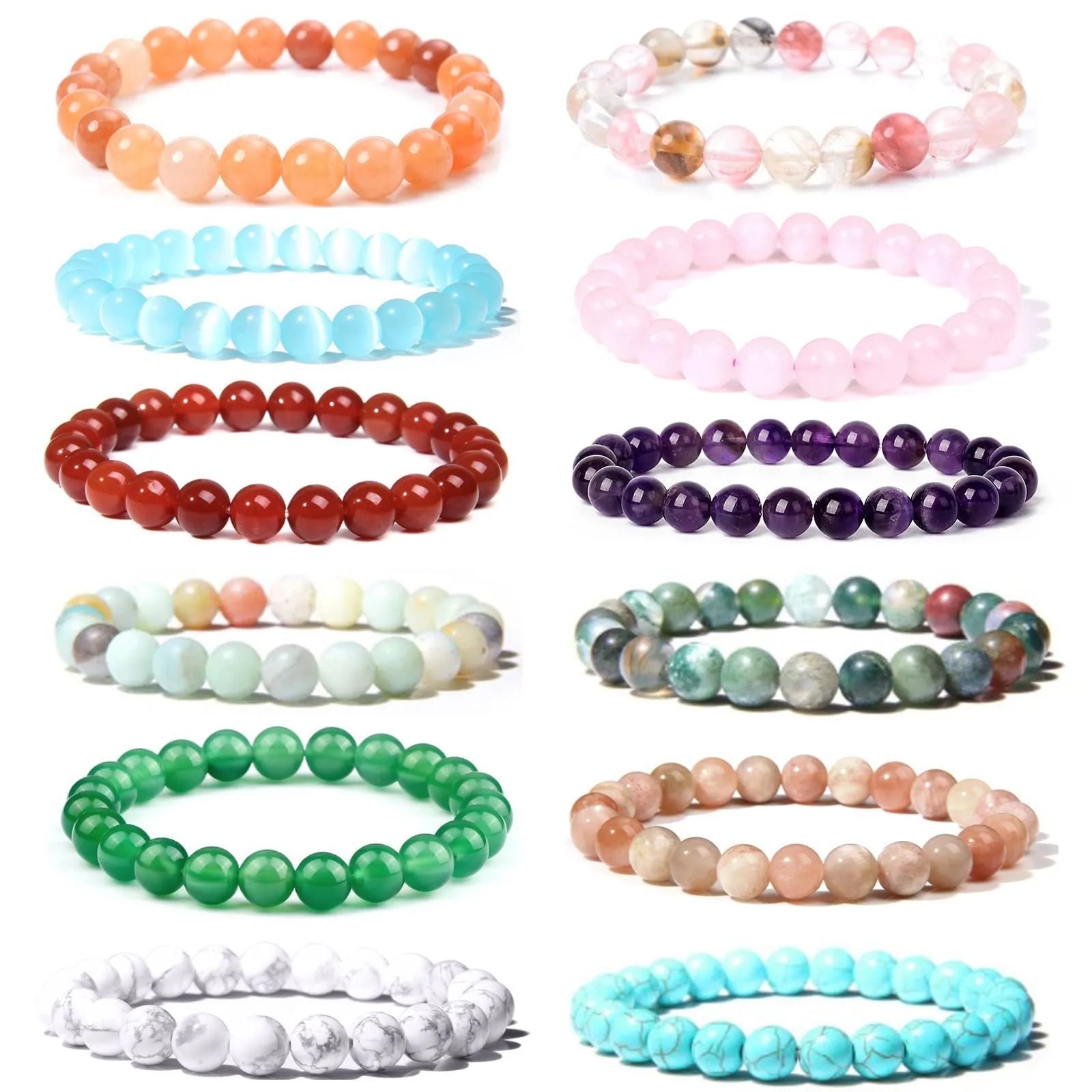 Handmade 8mm natural stone beads bracelet in geometric shape with multiple colour options