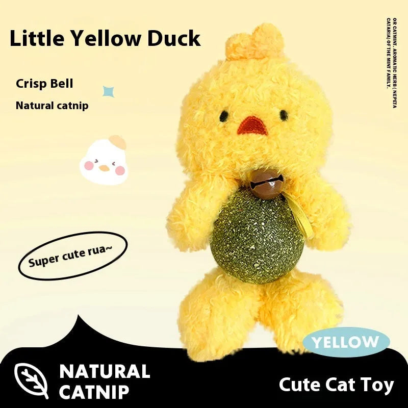 Plush catnip toy shaped like a small doll with a mint ball, in brown bear, pink rabbit, green frog or piyopiyo colour.