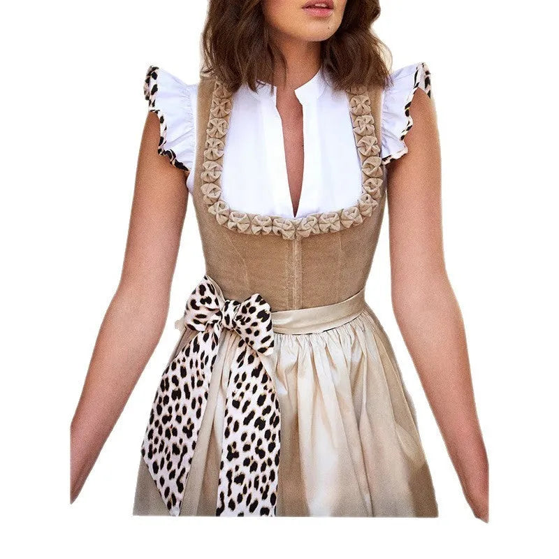 Khaki coloured women's Oktoberfest beer style dress with an elegant cut.