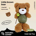 Plush catnip toy shaped like a small doll with a mint ball, in brown bear, pink rabbit, green frog or piyopiyo colour.