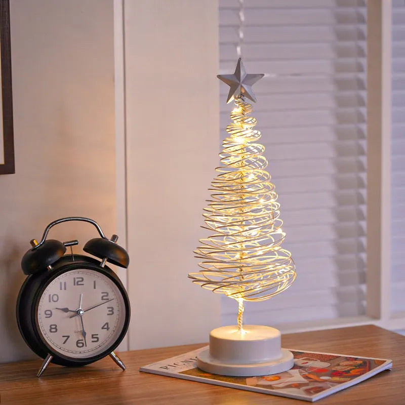 Wrought iron LED Christmas tree spiral light table ornament with warm white lighting