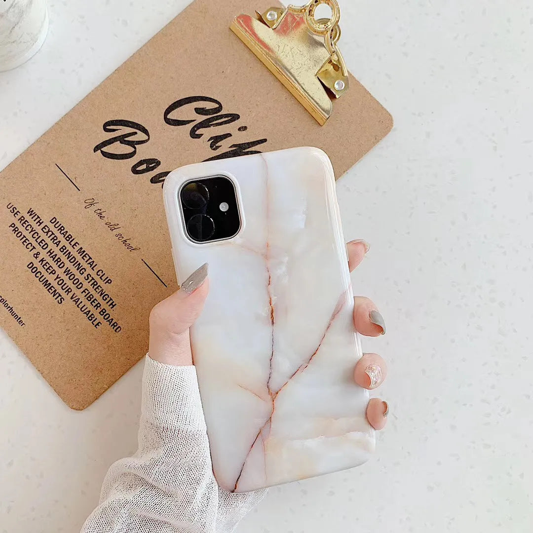 Frosty marble silicone phone case for iPhone, black back cover with geometric pattern
