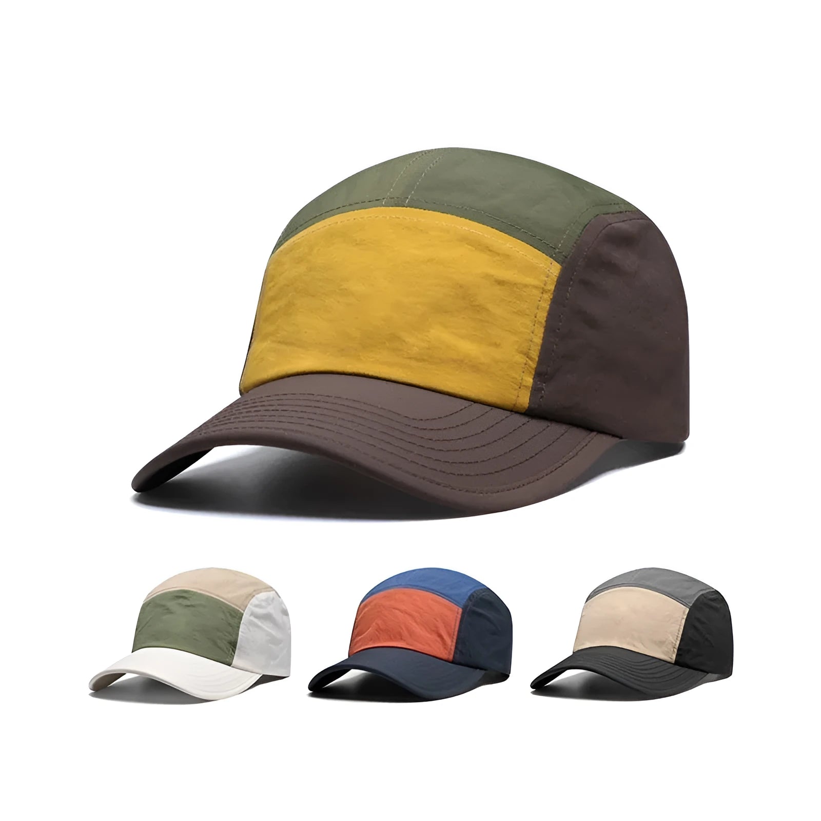 Men's khaki quick-dry cotton polyester baseball cap with curved brim, free size.