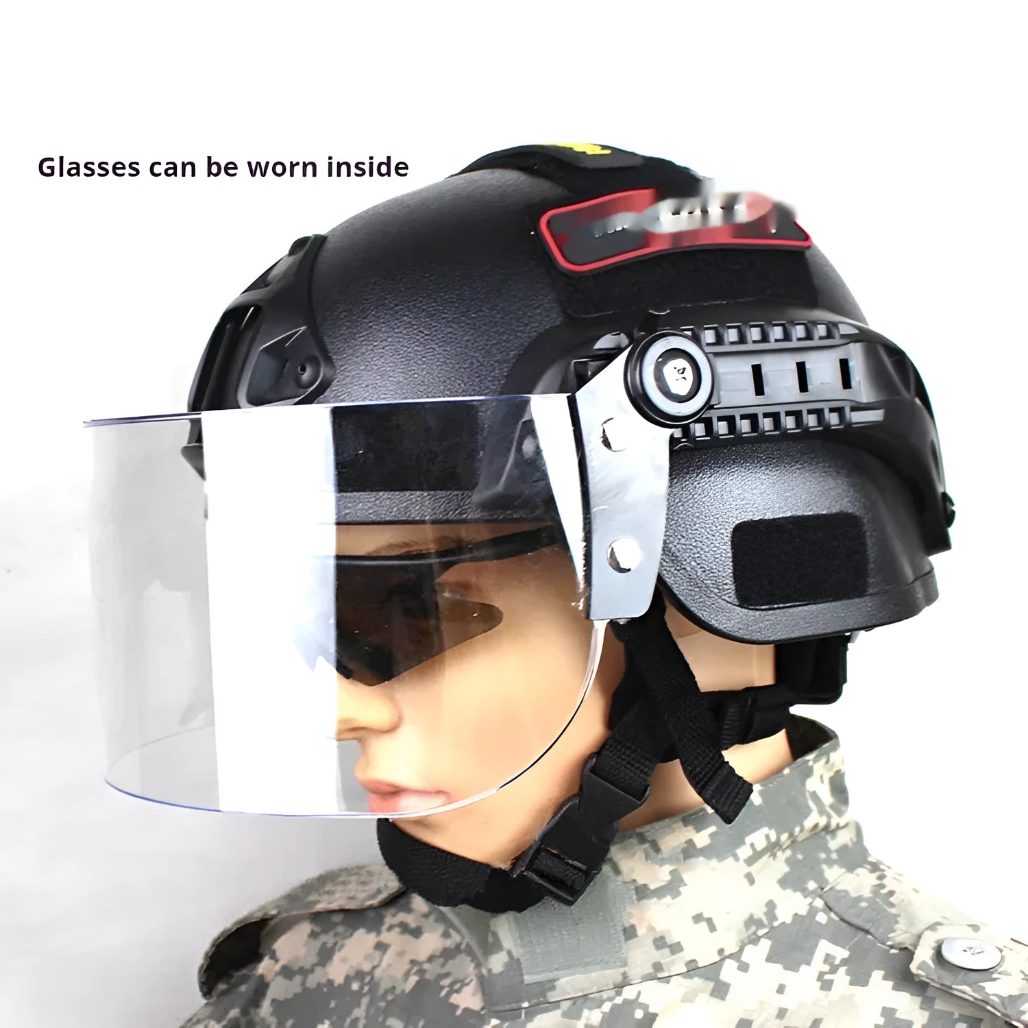 Transparent anti-riot tactical helmet with explosion-proof mask in black, green, sand or grey colours