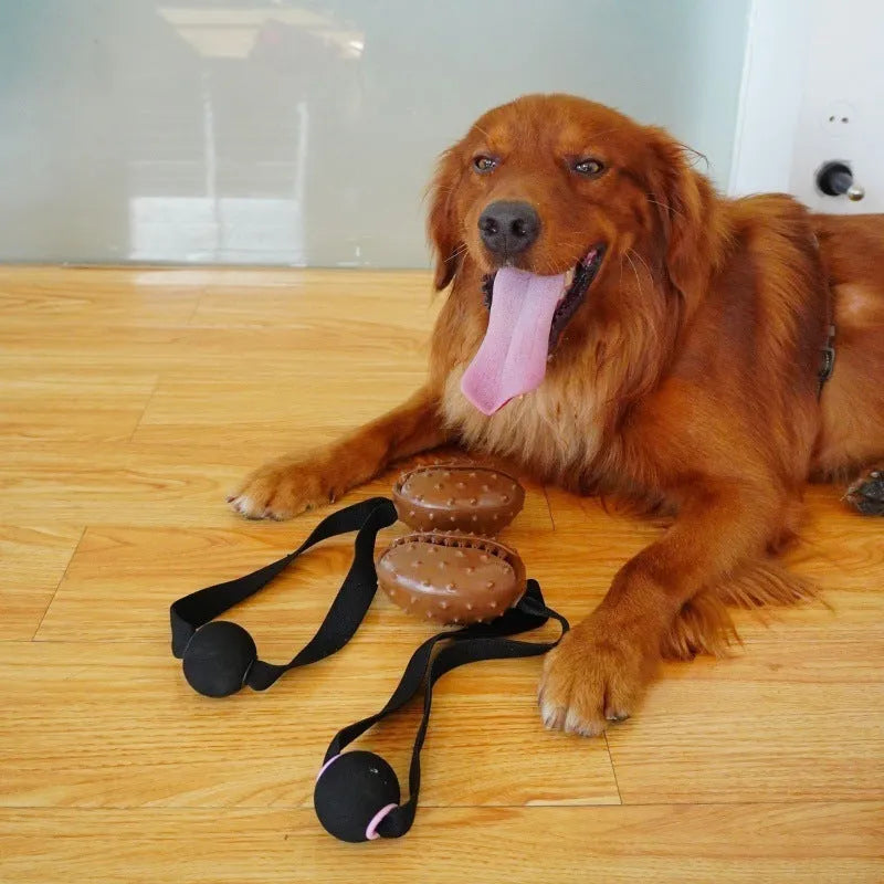 Coffee-coloured TPR dog toy shaped like a coffee bean with rope knots
