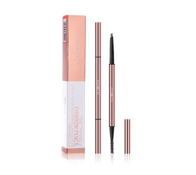 Slim eyebrow make-up pencil in colour box packaging with six shade options shown.