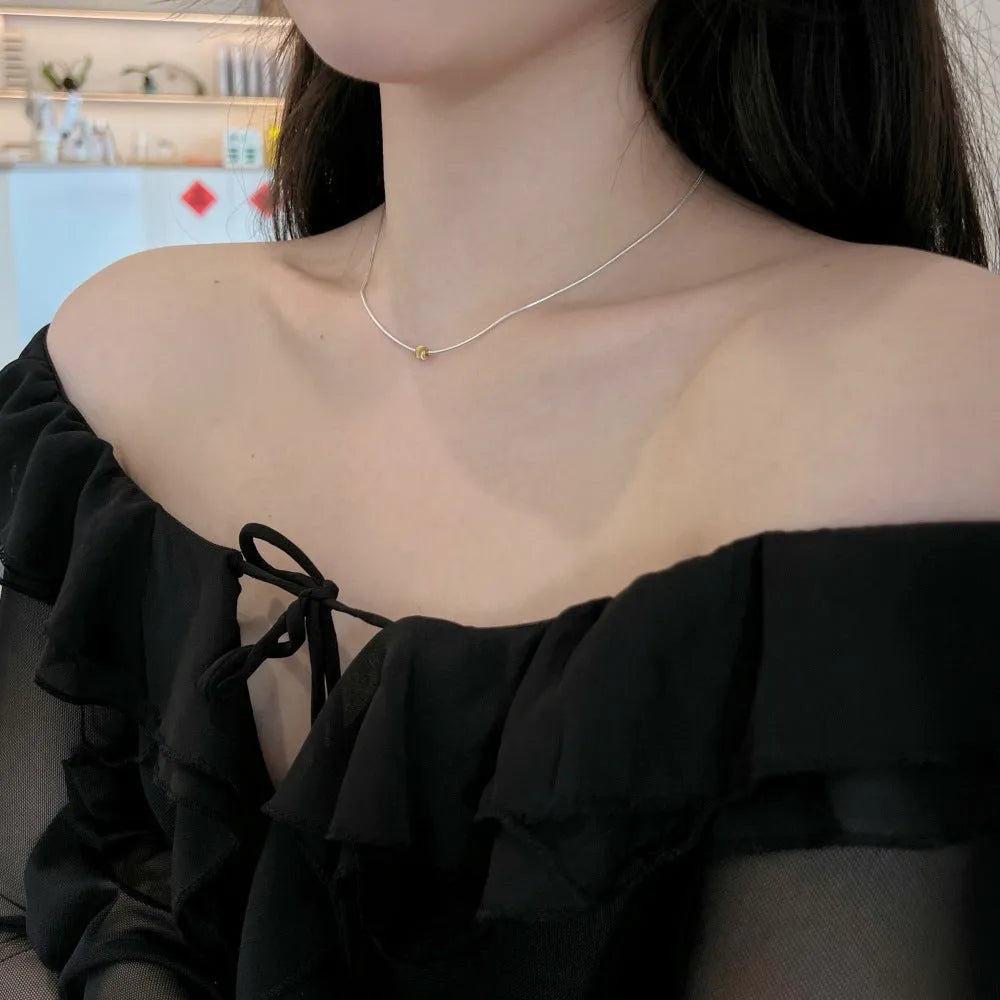 925 sterling silver necklace for women with golden ball pendant and regular chain