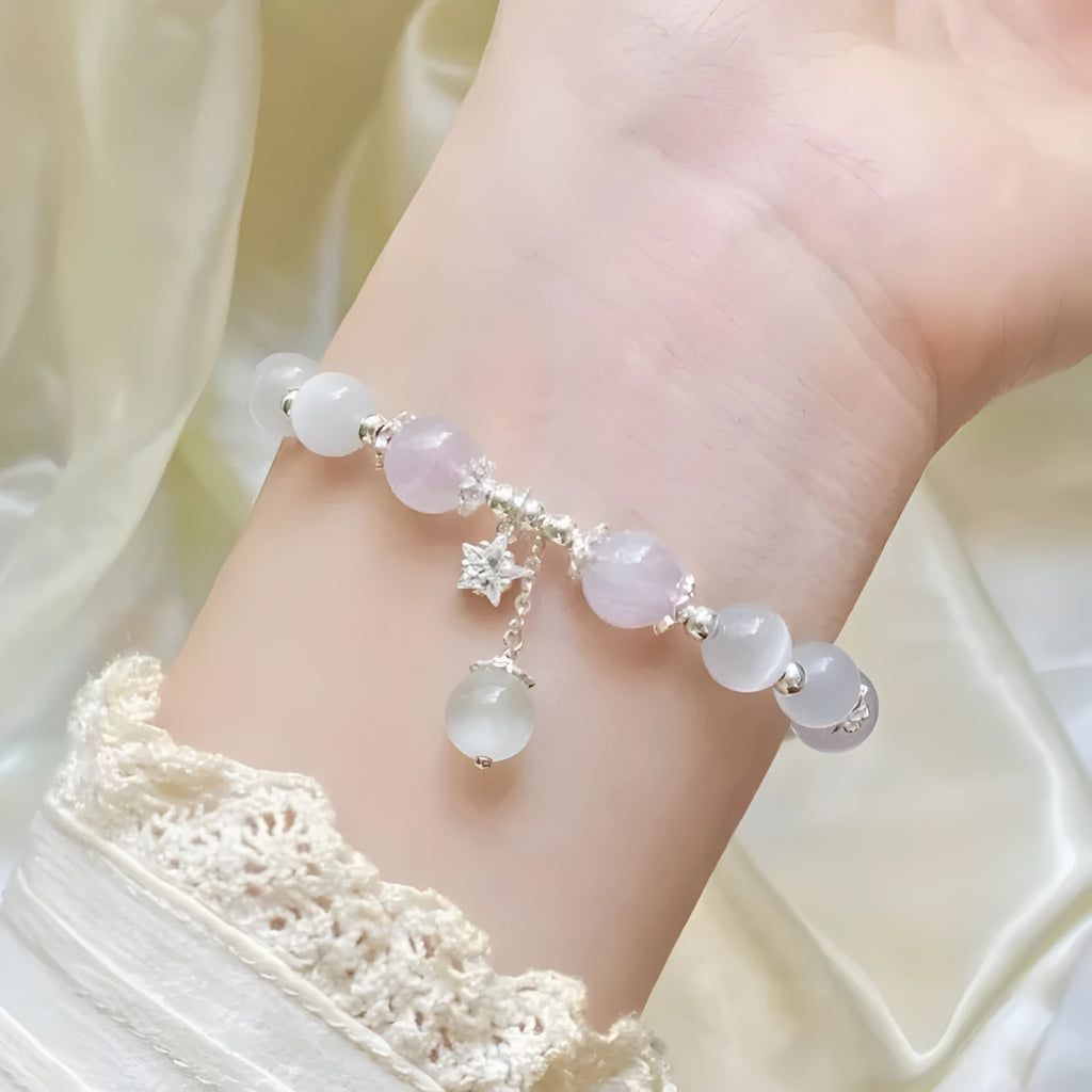 Opal amethyst crystal bracelet with moon shape design larger than 20mm