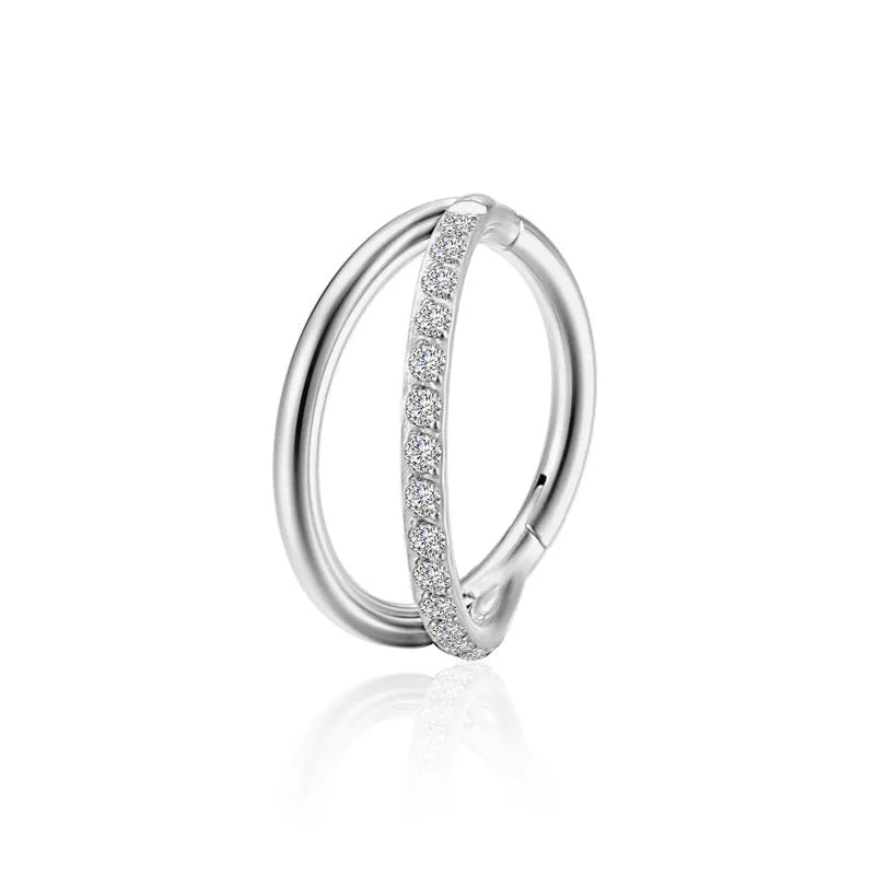 Titanium alloy fork nose ring in silver, available in multiple sizes with or without diamonds.