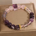 Purple natural amethyst crystal women's bracelet with 10mm rhinestones