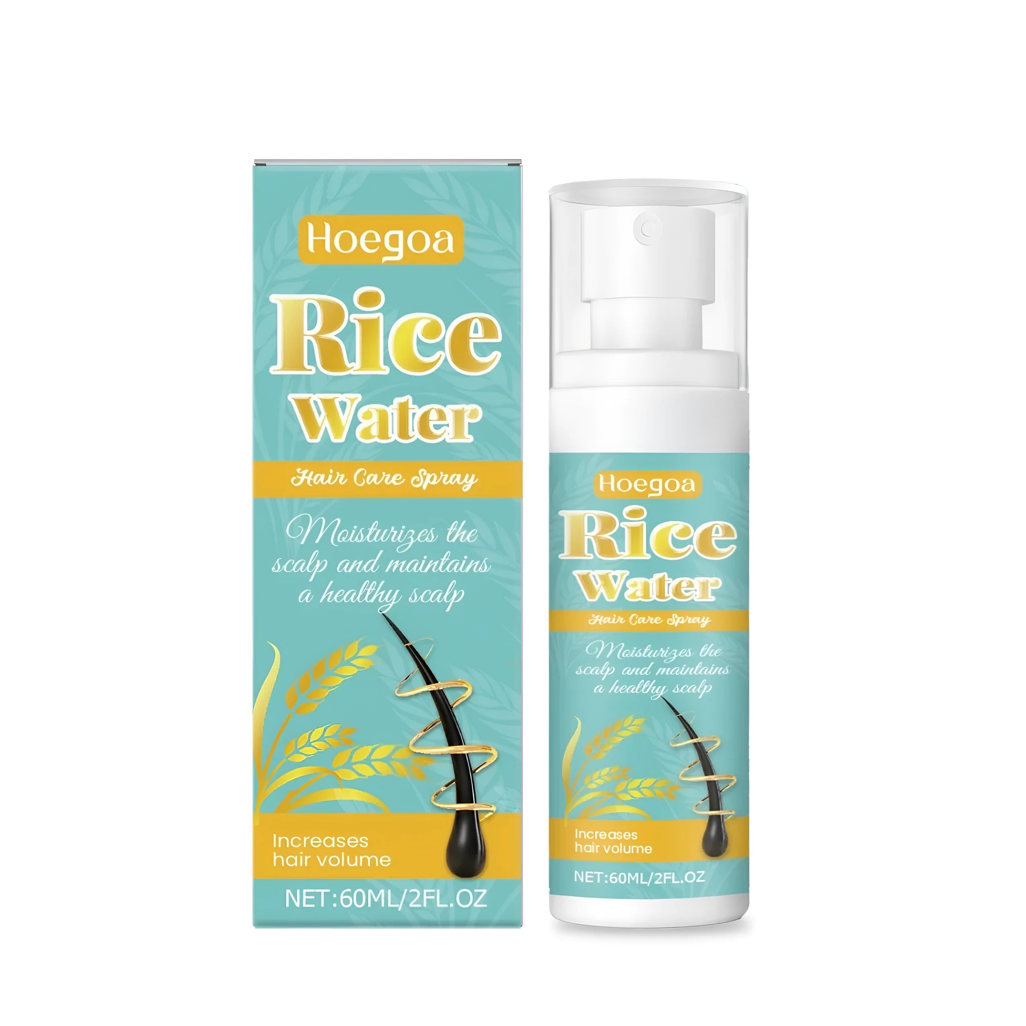 60ml bottle of hair care spray with ginger and rosemary extract formula