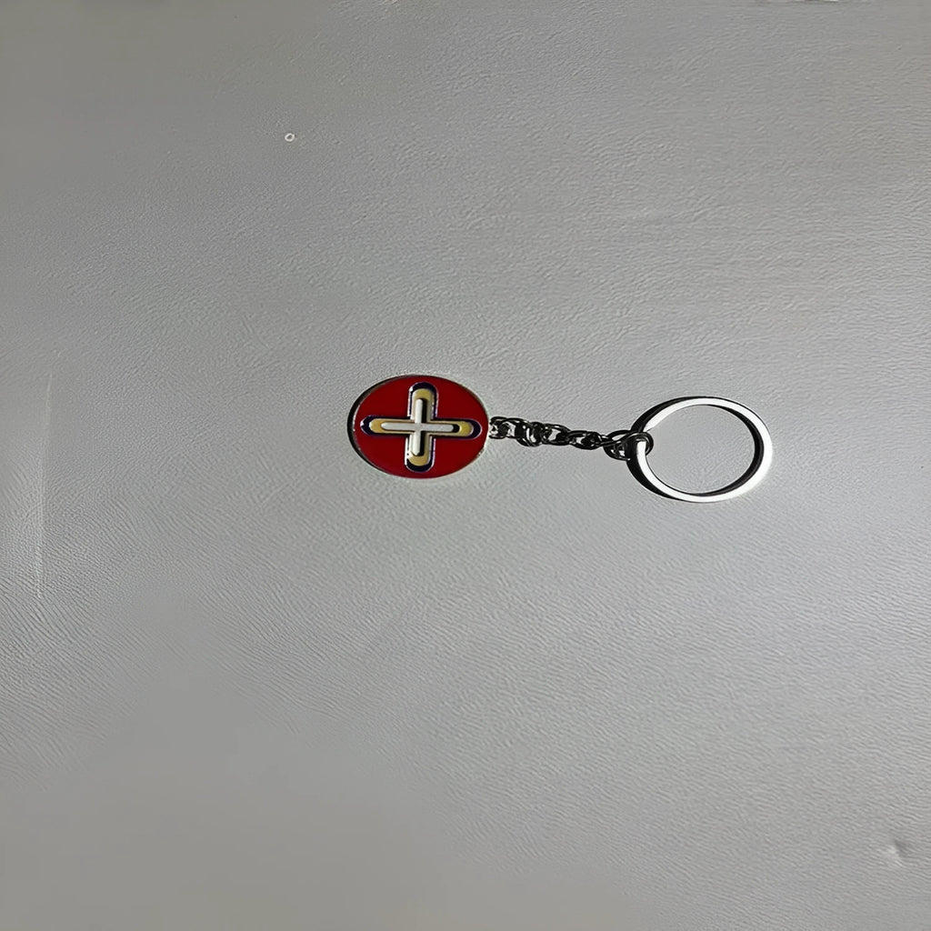 Colourful pendant keychain made of zinc alloy in eight colour options including black, blue, green, pink, purple, red, sky blue, yellow.