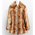 Women's tiger pattern artificial fur leather jacket with long sleeves and medium length cut
