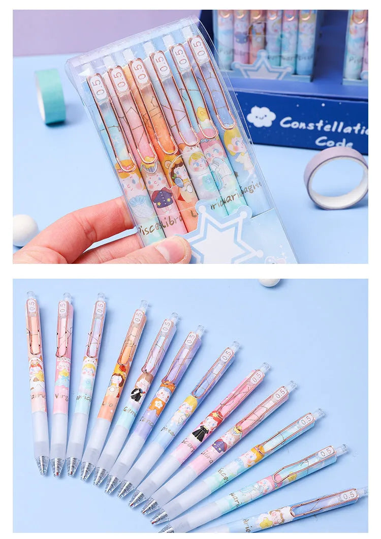 Lisa's Secret Constellation press gel pens showing twelve zodiac design with 0.5mm tip in 6-piece set
