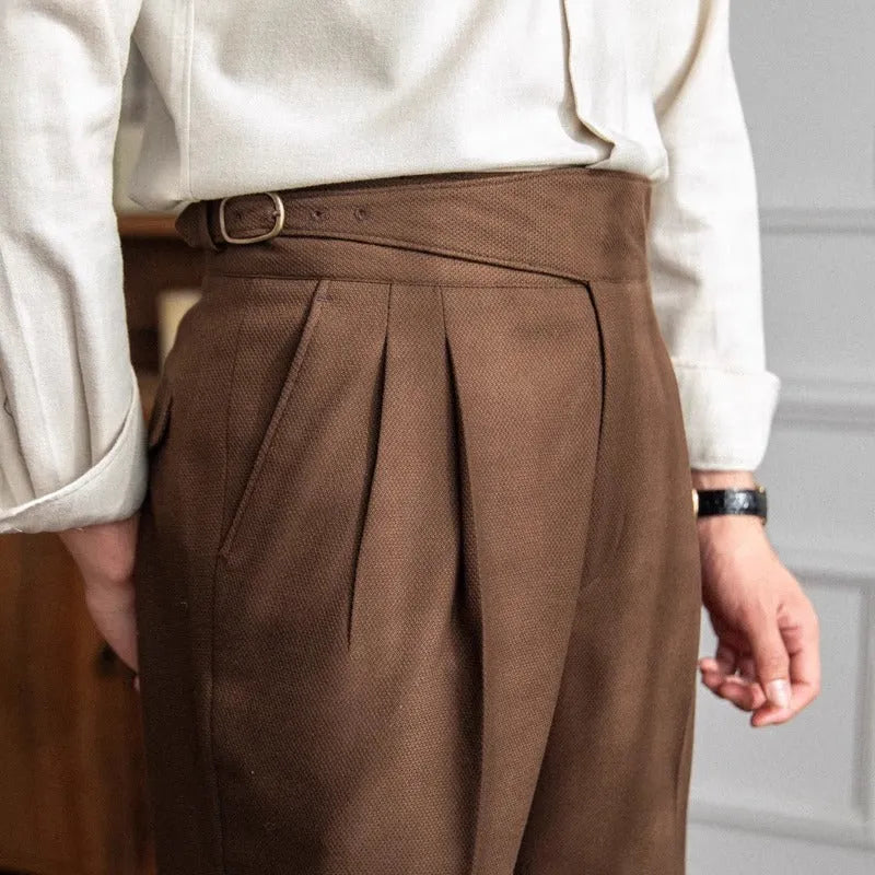 Men's high waist straight leg casual trousers in polyester fabric available in multiple colours and sizes