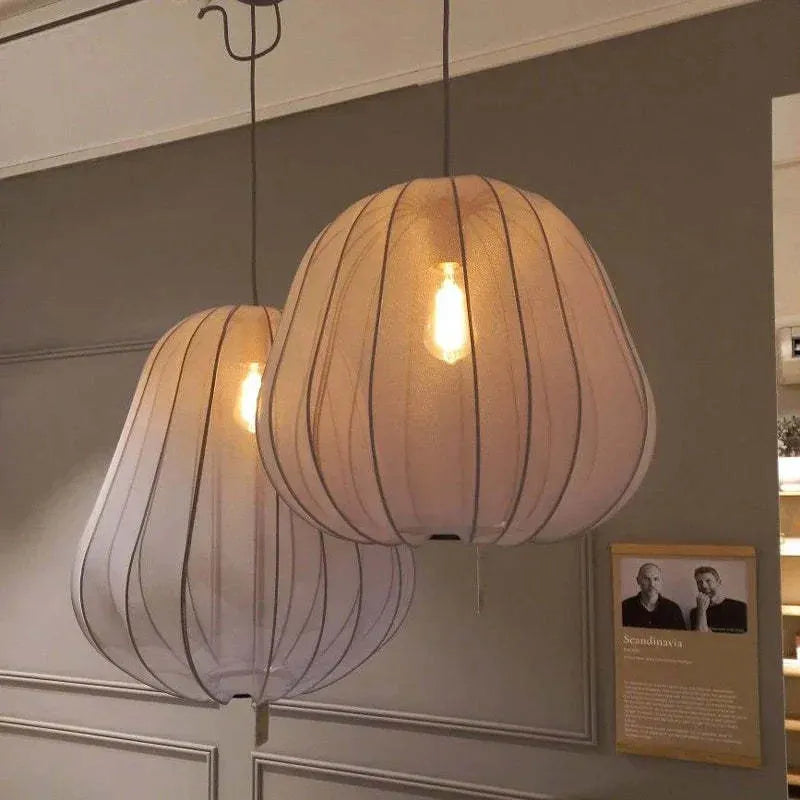 Japanese style branch ceiling lamp in white finish with multiple arms and LED bulbs.
