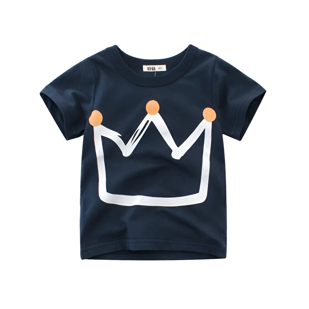 Boys' royal blue short sleeve cotton T-shirt shown on a hanger.