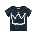 Boys' royal blue short sleeve cotton T-shirt shown on a hanger.